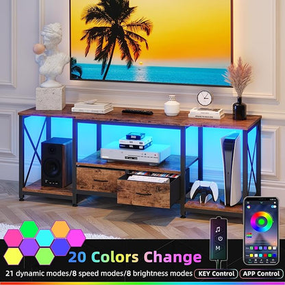 GYIIYUO TV Stand with Fabric Drawer - Entertainment Center and Industrial TV Console Table with Open Storage Shelves for Living Room, Bedroom - 55.1" Rustic Brown