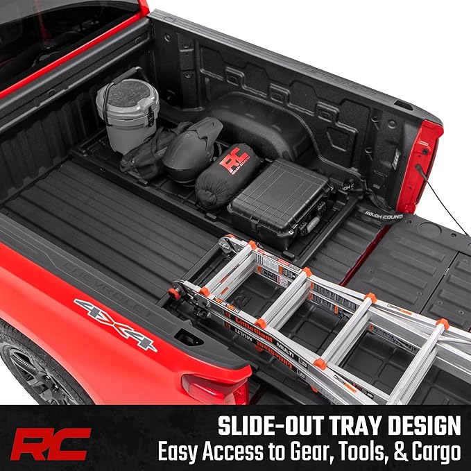 Rough Country Slide-Out Truck Bed Cargo Tray - Organizer for 5'7"+ Beds, Heavy-Duty Polyethylene, UV-Protected, Easy Tailgate Access