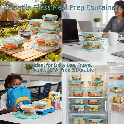 8 Pack Glass Food Storage Containers with Airtight Lids, Glass Sets with Lids, Meal Prep Containers for Microwave, Oven, Freezer and Dishwasher