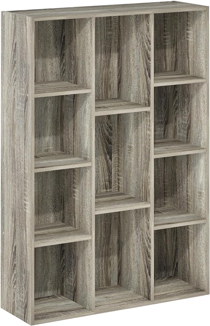 Furinno LUDER Book Shelf, 11-Cube Bookshelf, Reversible Bookcase, 9.4 x 29.1 x 41.7, for Living Room, Bedroom, Home Office, French Oak | Furinno, Luder, 11-Cube, Reversible, Open Shelf, Bookcase