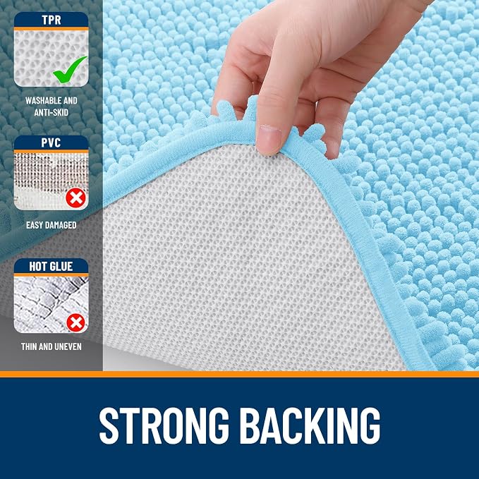 OLANLY Bathroom Rugs 32x20, Extra Soft Absorbent Chenille Bath Rugs, Rubber Backing Quick Dry, Machine Washable Bath Mats for Bathroom Floor, Tub and Shower, Home Decor Accessories, Sky Blue