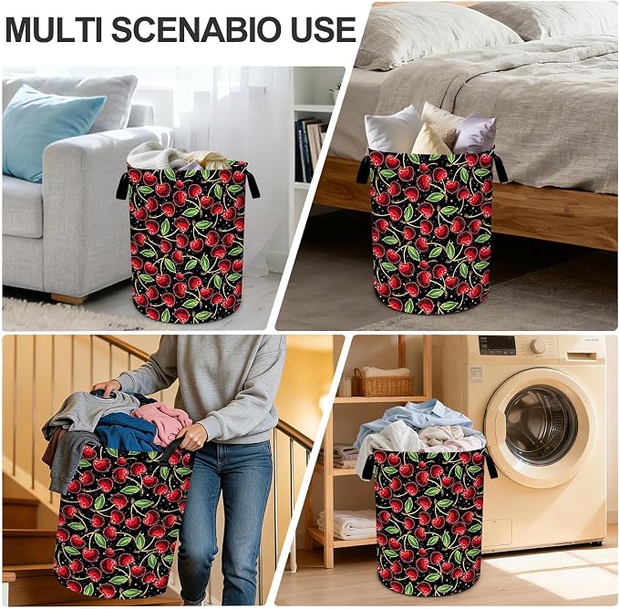 Cherry Laundry Basket Waterproof Laundry Hamper Foldable Laundry Bag with Handles for Bedroom, Bathroom, Office, Clothes Storage