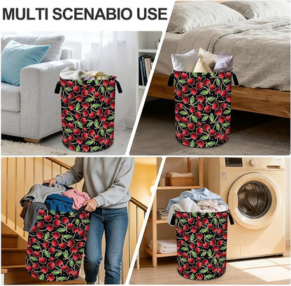 Cherry Laundry Basket Waterproof Laundry Hamper Foldable Laundry Bag with Handles for Bedroom, Bathroom, Office, Clothes Storage