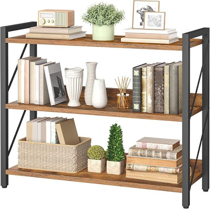 HOOBRO Bookshelf, 3-Tier Industrial Bookcase, Book Shelf Storage Organizer, Bookshelf with Metal Frame for Living Room, Bedroom, Home Office, Kitchen, Rustic Brown and Black BF718SJ01