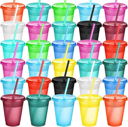 Sieral Cups with Straws and Lids Kids Tumbler with Straw Reusable Water Bottle Iced Coffee Travel Mug Adults Plastic Cups for Parties 16 oz(Modern Colors,30 Pack)