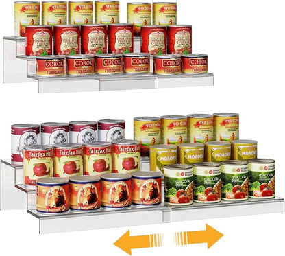 Adjustable Acrylic Can Rack Organizer for Pantry, 3 Tier Expandable Canned Storage Holder, Soda Can Dispenser Shelf Holds Up to 24 Cans, Clear Canned Display for Cabinet & Countertop (Patent Pending)