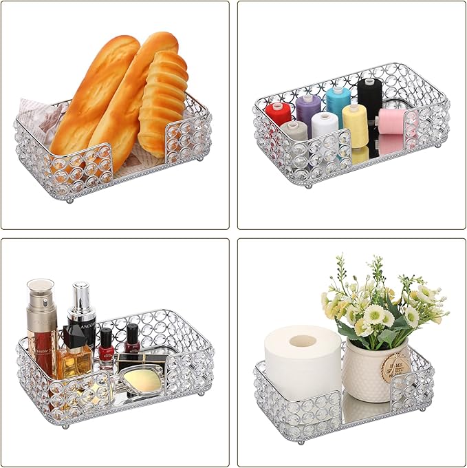 Sumnacon Stylish Bathroom Guest Towel Holder-Rectangle Crystal Napkin Holder for Guest Hand Towels Paper Napkins, Decorative Napkin Tray for Bathroom Vanity Toilet Tank Table Kitchen Countertop,Silver