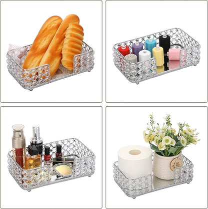 Sumnacon Stylish Bathroom Guest Towel Holder-Rectangle Crystal Napkin Holder for Guest Hand Towels Paper Napkins, Decorative Napkin Tray for Bathroom Vanity Toilet Tank Table Kitchen Countertop,Silver