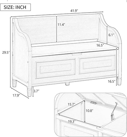 Bellemave Storage Bench with Safety Hinge Wooden Entryway Benches with Shoe Cabinets Under Seat Multifunctional Storage Bench for Entryway, Foyer or a Mudroom (White + Beige)