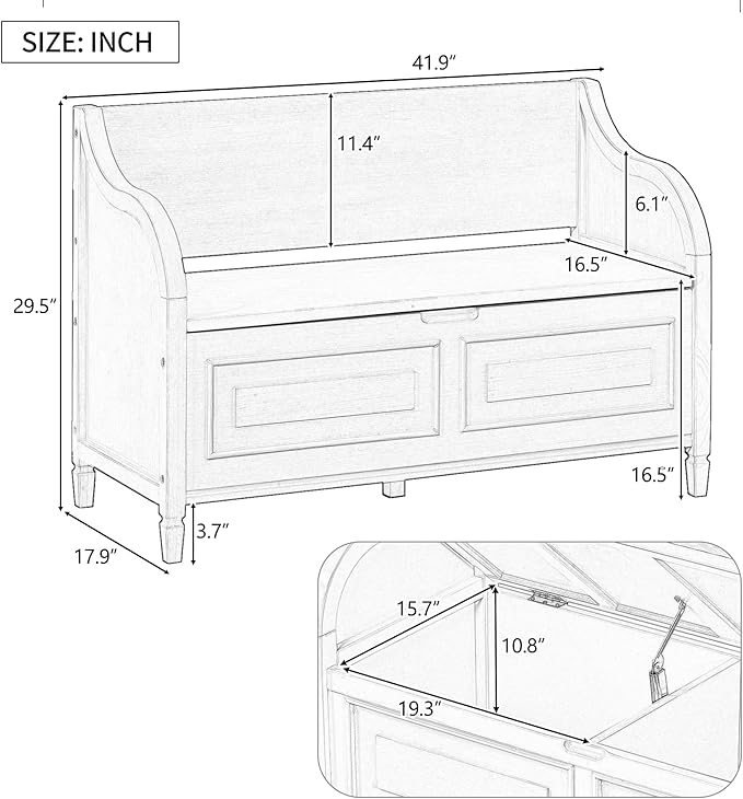 Bellemave Storage Bench with Safety Hinge Wooden Entryway Benches with Shoe Cabinets Under Seat Multifunctional Storage Bench for Entryway, Foyer or a Mudroom (Antique Navy+ Beige)