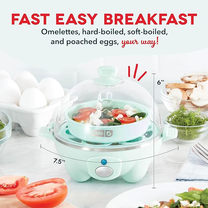 Dash Rapid Egg Cooker - Boiler, Poacher & Steamer - Includes Measuring & Recipe Guide - Dishwasher Safe - Holds 7 Eggs, Aqua
