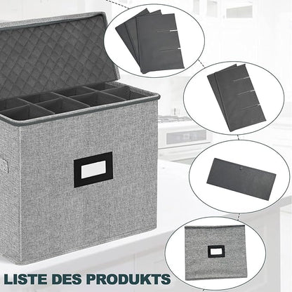 VERONLY Champagne Flute Storage Box with Dividers, Champagne Glass Storage Container, Hard Shell Stemware Storage Case Organizer for 12 Crystal Champagne Flutes Storage and Organization (Grey)