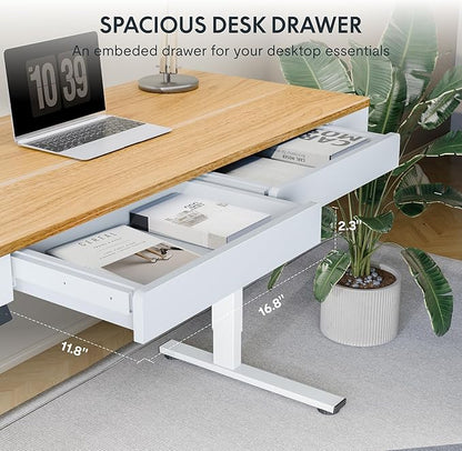 FLEXISPOT Q5 Standing Desk with Drawer, 55 x 24 Inch Whole Piece Electric Adjustable Height Stand Up Computer Workstation for Home, Office, Maple
