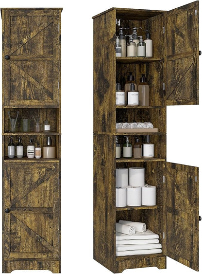 Tall Bathroom Storage Cabinet, Vertical Freestanding Organizer with Adjustable Shelf, Slim Design for Small Bathrooms, Towels & Toiletries Storage Retro Colors