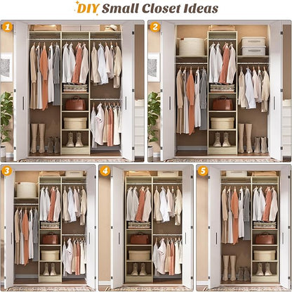 Cyclysio 4FT Small Closet System, 80"H Closet Organizer System with 4 Closets Rods & 3 Shelves, 48" Closets Organizers and Storage for Small Bedrooms, Laundry Rooms, Cloakrooms, White Oak