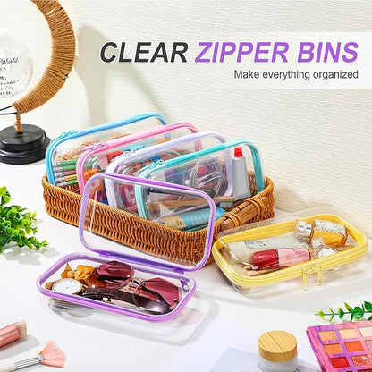 Sanwuta 6 Pcs Clear Hard Zipper Case Plastic Zipper Pouches Transparent Makeup Bag Pencil Case Pouches Toiletry Diaper Bag for Travel Toy Storage Organizer Bins(Colorful,7.48 x 3.94 x 2 Inch)