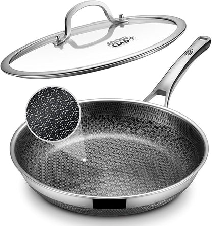 Non Stick Frying Pans, 12-inch with Lid, Hybrid Frying Pans Nonstick Upgrade,non stick Skillets Stainless Steel, Dishwasher & Oven-Safe, Induction Compatible Cooking Pan, PFOA Free Cookware