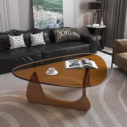 Modern Glass Coffee Table for Living Room, Mid Century Coffee Table, Small Coffee Tables, Suitable for Bedroom Living Room Reception Office Tables (Walnut/Brown, Medium 35.8 * 25.5 * 16in)