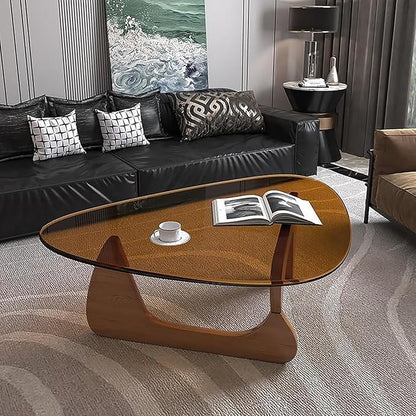 Glass Coffee Table, Mid Century Modern Coffee Table, Coffee Table for Living Room Center Table Suitable for Bedroom Living Room Reception Office Tables (Walnut/Brown, Large)