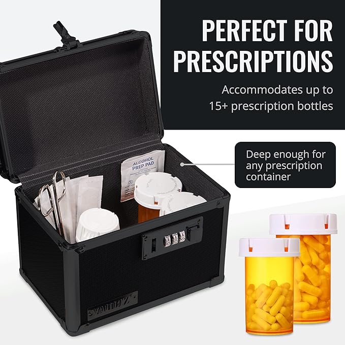 Vaultz Combination Lock Box - Pack of 1-10 x 7.25 x 7.75 Inch Standard Safe with Key and Combo Lock for Important Documents, Medicine & Money - Tactical Black
