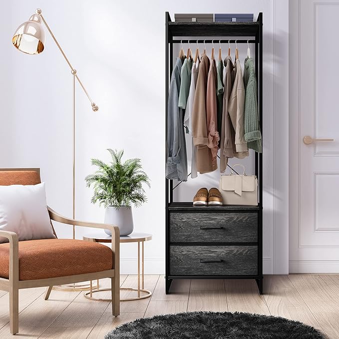 Sorbus Clothing Rack with Drawers - Clothes Stand Dresser - Wood Top, Steel Frame, & Fabric Drawers - Tall Closet Storage Organizer - Stand Alone Garment Rack for Hanging Shirts, Dresses, & Jackets