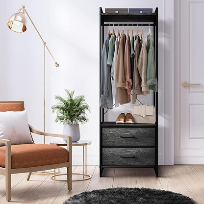 Sorbus Clothing Rack with Drawers - Clothes Stand Dresser - Wood Top, Steel Frame, & Fabric Drawers - Tall Closet Storage Organizer - Stand Alone Garment Rack for Hanging Shirts, Dresses, & Jackets