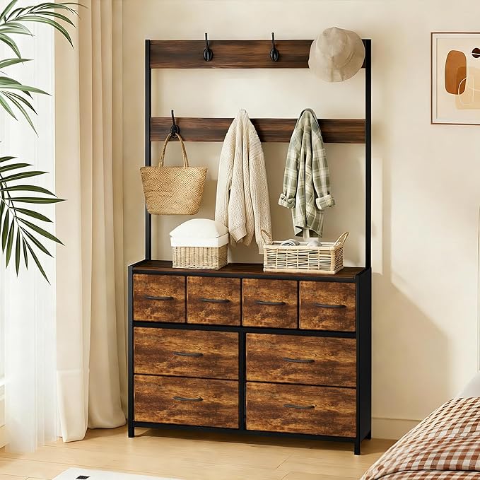 Wardrobe Closet with 8 Drawers, 69" H Freestanding Clothing Rack, Large Capacity Storage Organizer with 6 Double Hooks for Bedroom Dorm Room Apartment (Rustic Brown)