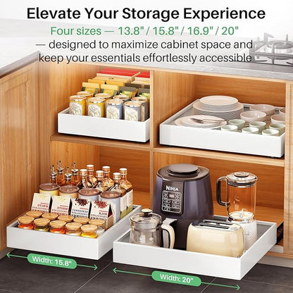 4 Pack Pull out Cabinet Organizer, 21"Deep, Heavy Duty Full-extension Slide out Drawers for Kitchen Cabinet, Roll out Shelf Storage with Nano Adhesive for Pots, Bathroom, Pantry, Home, White