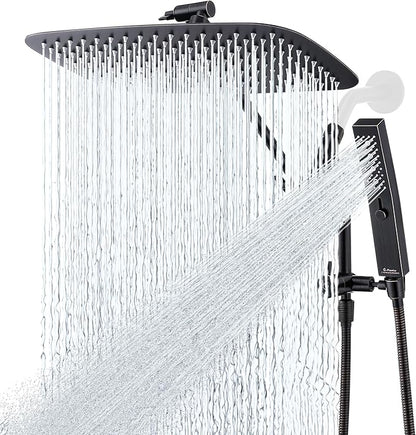 G-Promise All Metal 14 Inch Shower Head with Massage Mode Handheld, Rain Shower Head with Handheld Spray Combo, 3-Way Diverter with Pause Setting, 12 Inch Adjustable Extension Arm (Oil Rubbed Bronze)