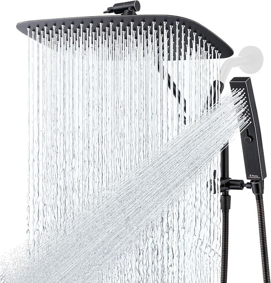 G-Promise All Metal 14 Inch Rain Shower Head with Massage Mode Handheld Spray Combo, 3-Way Diverter with Pause Setting, Full Body Coverage, Modern Bathroom Upgrade (Oil Rubbed Bronze)