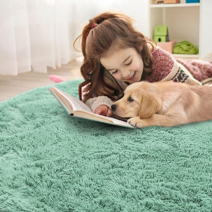 OLANLY Mint Green Round Rugs for Bedroom - Machine Washable, 7 ft Circle Area Rugs for Living Room, Soft and Fluffy Shaggy Carpet for Teen Girls and Boys, Nursery Rooms, Dorms, Home Decor Aesthetic