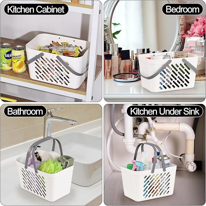 Vababa 4 Pack Portable Shower Caddy, Plastic Caddy Organizer with Handle, Portable Shower Caddy Tote Organizer Basket for Bathroom Kitchen Dorm Room, White