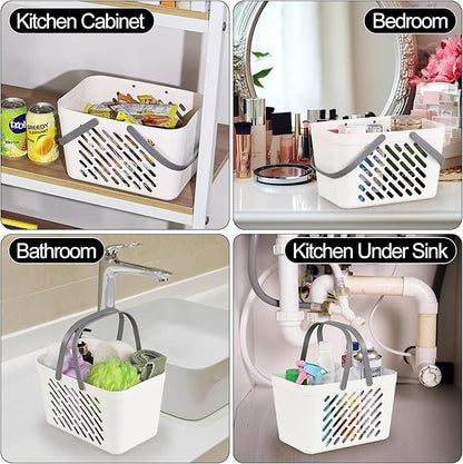 Vababa 4 Pack Portable Shower Caddy, Plastic Caddy Organizer with Handle, Portable Shower Caddy Tote Organizer Basket for Bathroom Kitchen Dorm Room, White