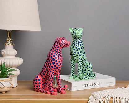 Quoowiit Statues for Home Decor, Modern Sculptures and Statues Decorations for Living Room, Bedroom, Table, Bookshelf, White Resin Leopard Art Decorative Sculpture with Black Polka Dots Design