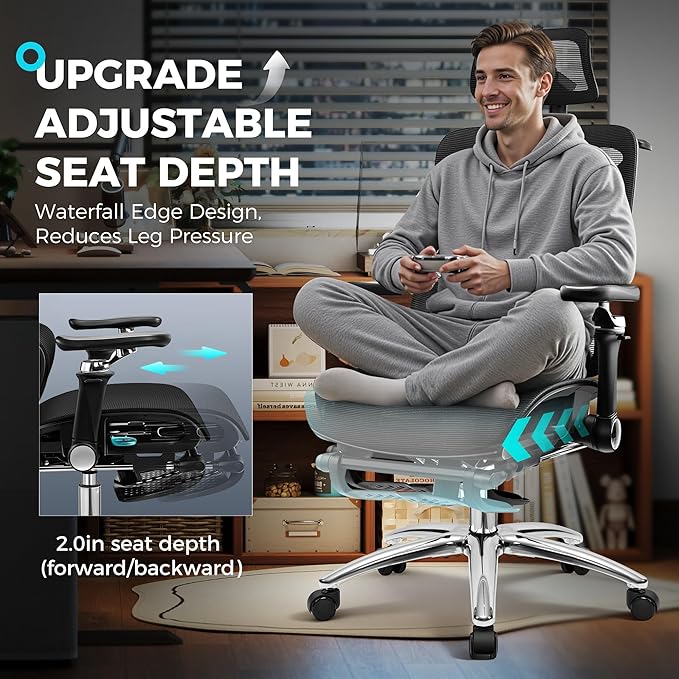 Ergonomic Office Chair with Footrest, Big and Tall Home Desk Chair, High Back Rolling Computer Chair with 5D Flip-Up Arms and Lumbar Support, Comfy Gaming Chair, Swivel Mesh Chairs, Black