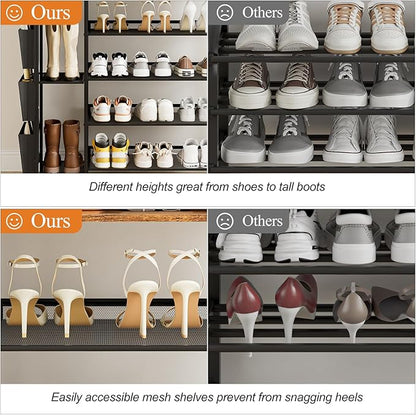 Brown 5-Tier Shoe Organizer - Free Standing Shoe Rack with Storage Bag for High Heels, Entryway, Hallways, Closets, Dormitory Rooms