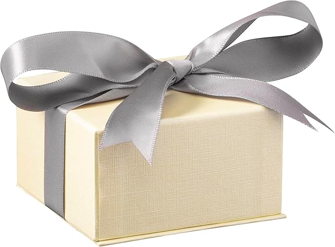 Luxury Dome-Shape Leather T-Style Earring Case for Women & Girls Gift Box Ideal for Hanging Earrings & Hoops Cream Ribbed Outer Box & Matching Bow Ribbon