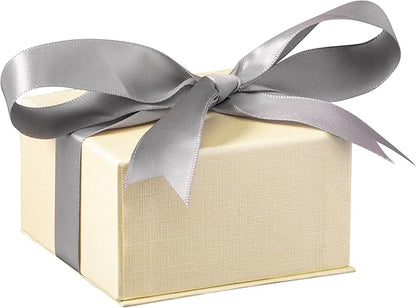 Luxury Dome-Shape Leather T-Style Earring Case for Women & Girls Gift Box Ideal for Hanging Earrings & Hoops Cream Ribbed Outer Box & Matching Bow Ribbon
