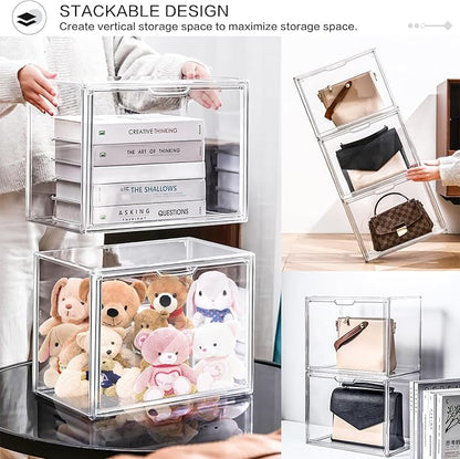 DILIBRA 4 Packs Clear Plastic Handbag Storage Organizer for Closet, Acrylic Display Case for Purse and Handbag, Stackable Storage Boxes Bag Organizer with Magnetic Door for Purse Clutch Wallet Hats