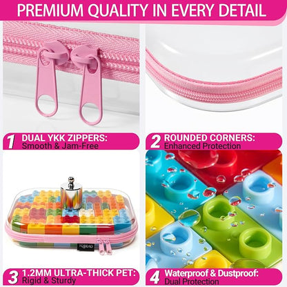 YQBRAO 6 Pack Soft Pink Clear Hard Shell Zipper Case, 1.2mm Crush-Proof Makeup Bag & Skincare Organizer, Heavy Duty Travel Pouches for Toiletries, Art Supplies & Daily Carry (2L+2M+2S)
