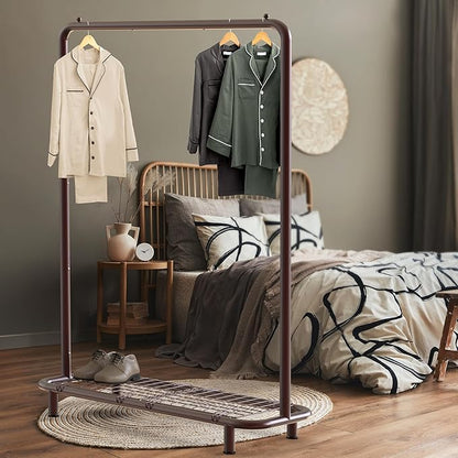 Simple Houseware Clothing Rack with Industrial Pipe and Bottom Shelves, Bronze