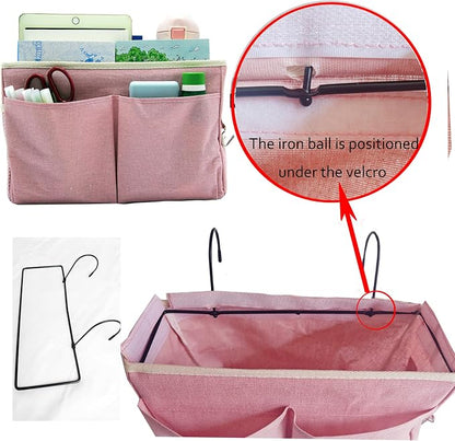 Bedside Caddy Bedside Hanging Storage Basket Multi-Function Organizer Caddy for Bunk and Hospital Beds College Dorms Bed Rails, The Magazine Holders Can be Placed Glasses Books Mobile Phones(Pink)