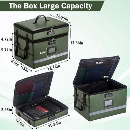 EXLIFBAG 2 Layer File Box with Lock, Portable Document Organizer Box with Handle, Fireproof File Box for Home Office, Legal File Organizer Storage