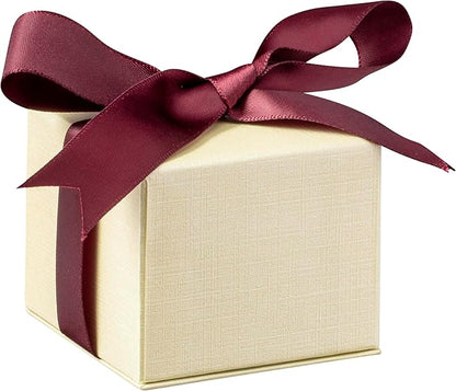 Luxury Dome-Shape Leather Earring Box for Women & Girls – Jewelry Gift Box Ideal for Studs, Small Hanging Earrings – Earring Case with Cream Ribbed Outer Box & Matching Bow Ribbon