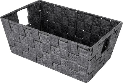 Whitmor Small Woven Storage Baskets for Shelves - Decorative Bathroom Organizer Bins with Metal Structure, Versatile Shelf Storage Solution for Home Organization & Closet (Savvy Gray)