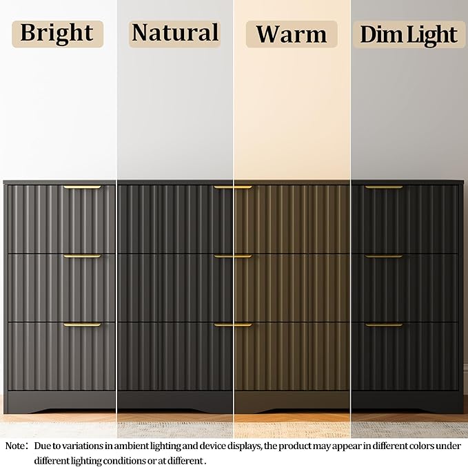 Fluted 9 Drawers Dresser for Bedroom, 63" Wide Wood Dressers Chest of Drawers with Metal Handle, Long Modern Dresser TV Stand Storage Organizer for Living Room, Black