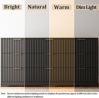 Fluted 9 Drawers Dresser for Bedroom, 63" Wide Wood Dressers Chest of Drawers with Metal Handle, Long Modern Dresser TV Stand Storage Organizer for Living Room, Black