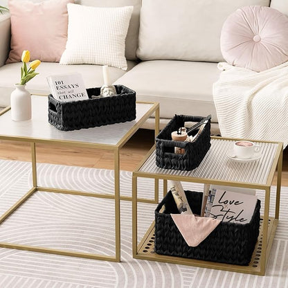 GRANNY SAYS Wicker Baskets for Storage, Wicker Storage Basket for Organizing, Large Woven Baskets, Waterproof Basket for Vanity, Home Decor, Black, 3-Pack