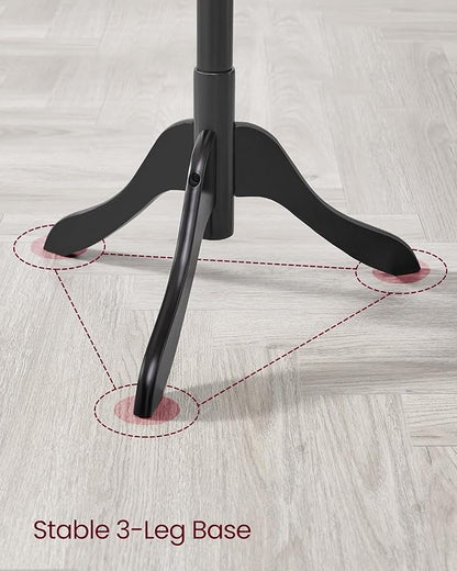 VASAGLE Solid Wood Coat Rack, Free Standing Tree-Shaped Coat Rack with 8 Hooks, 3 Height Options, for Clothes, Hats, Bags, Living Room, Bedroom, Home Office, Ink Black URCR001B01