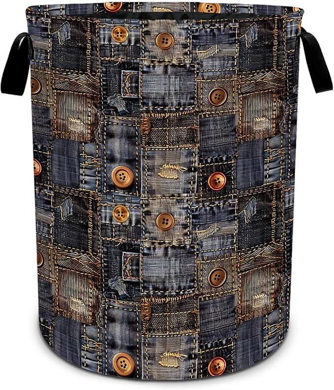 Denim Pattern Laundry Basket Waterproof Laundry Hamper Foldable Laundry Bag with Handles for Bedroom, Bathroom, Office, Clothes Storage